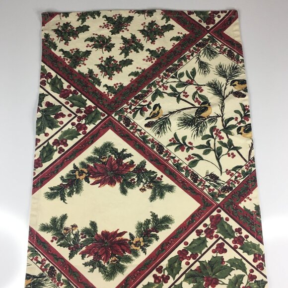 April Cornell 13 x 67 Christmas Table Runner Holly Berries Chickadee 100% Cotton - Picture 4 of 16